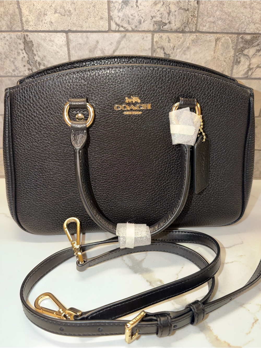 Coach Savannah Carryall SmalBlack Pebble Leather Satchel with Gold Hardware